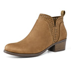 Women's Ankle Boots Chunky Block Heel Booties with Side Zippers