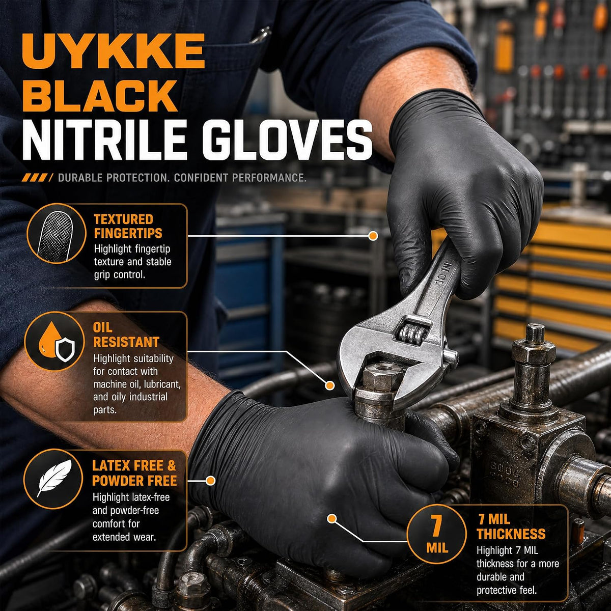 Nitrile Gloves HEAVY DUTY 7 Mil Disposable Rubber Black Gloves XL
