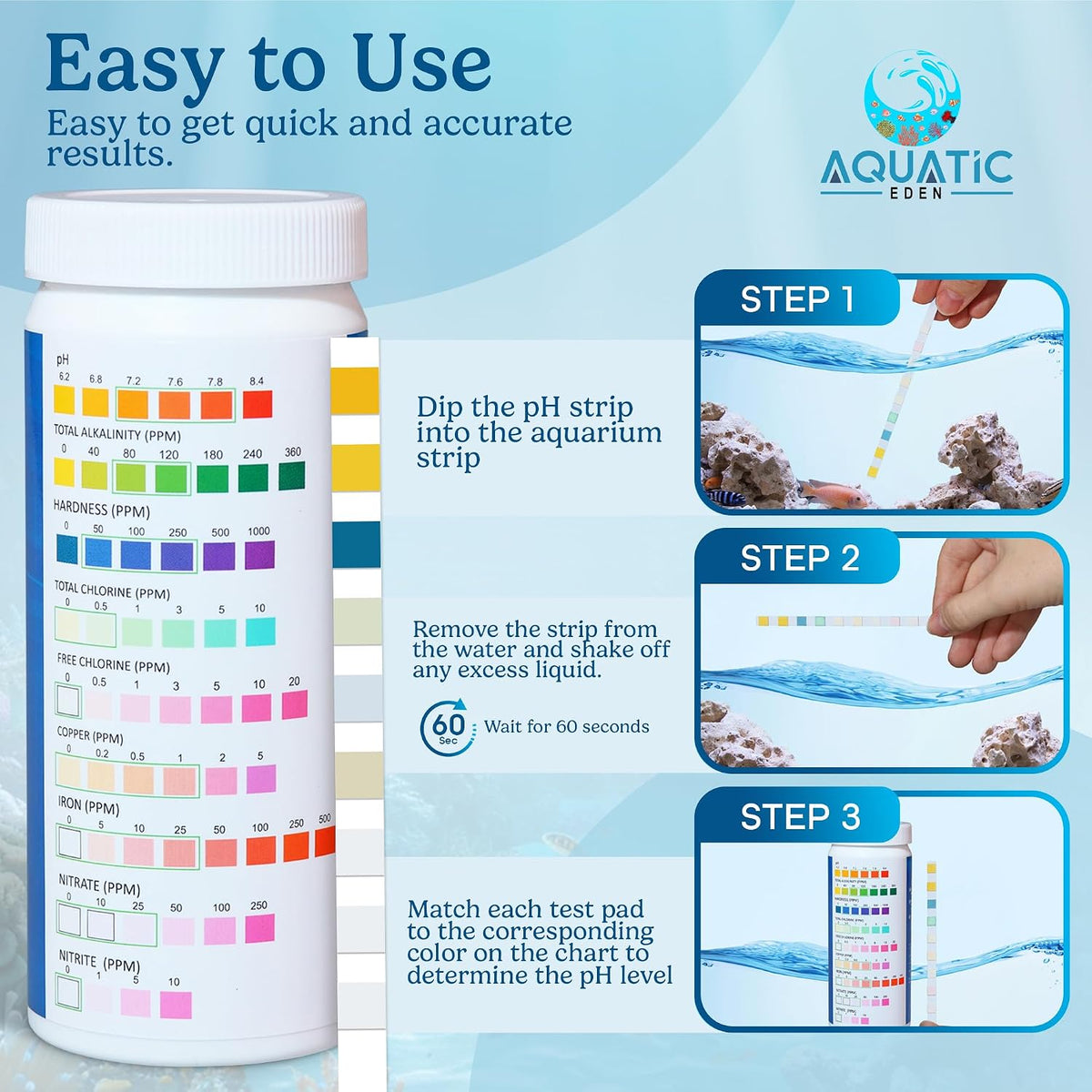 9-in-1 Aquarium Water Test Kit - 100 Freshwater & Saltwater Test Strips | Fish Tank Kit for pH, Nitrate, Nitrite