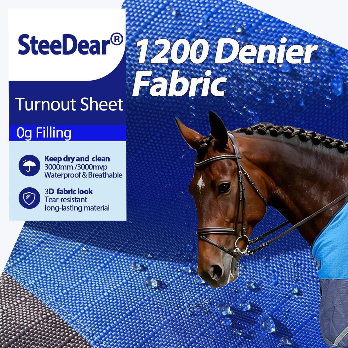 1200D Fall Horse Turnout Sheet (0g No Fill) Horse Blanket,Dark Blue 69''