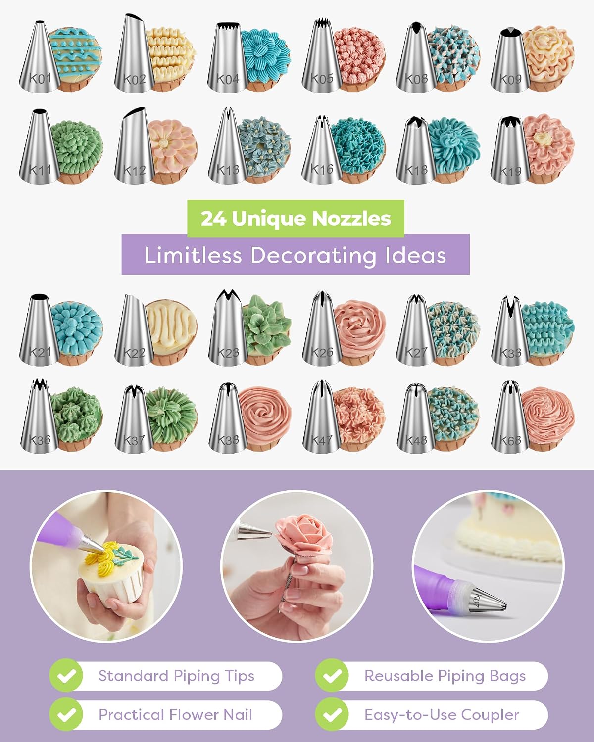 32 Piping Bags and Tips Set Frosting Piping Kit for Beginners & Pros