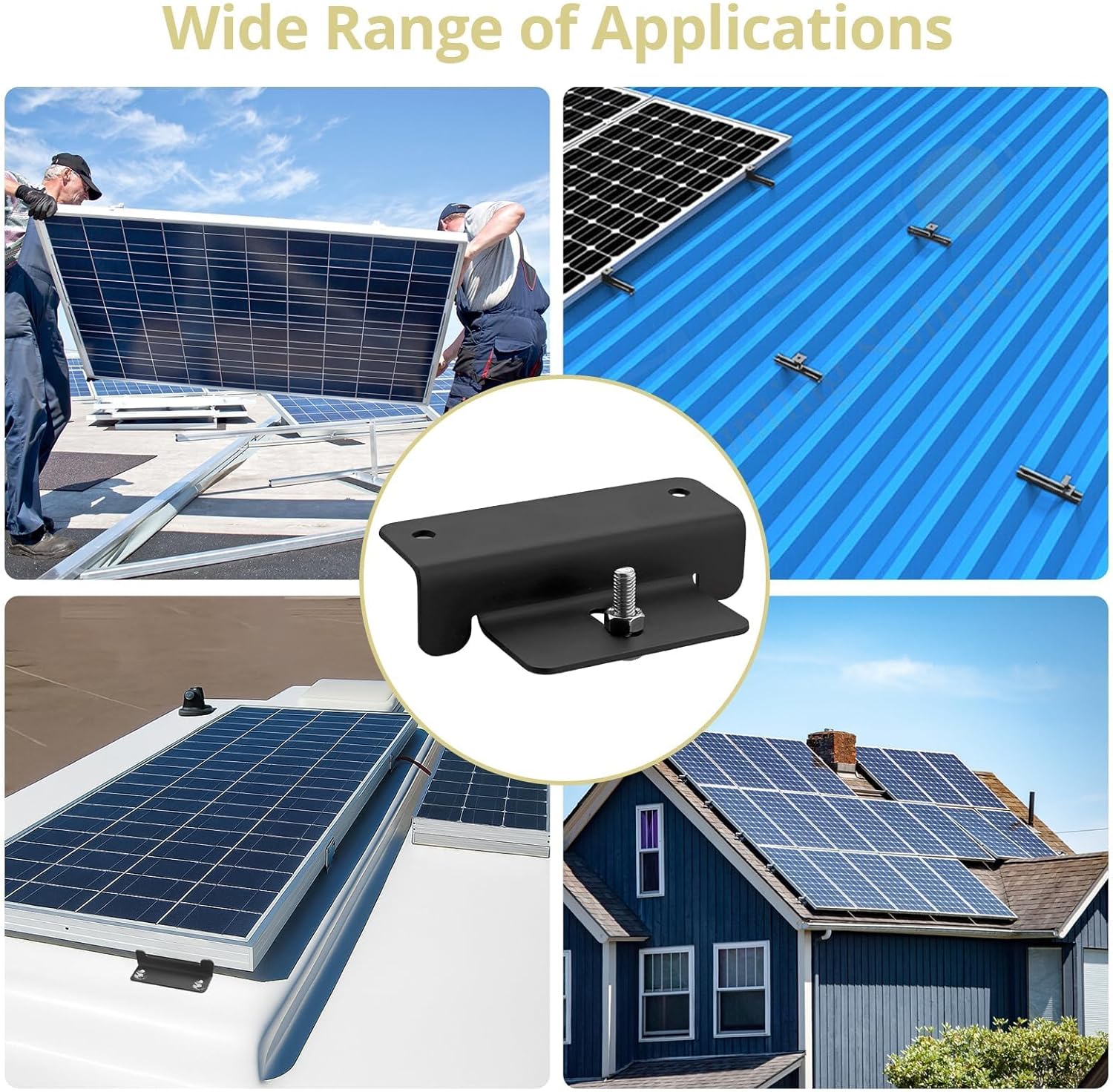 16PCS Solar Panel Z Bracket, Solar Mounting Kit for RV, Roof, Black | Aluminum Solar Panel Mounting Brackets, 304