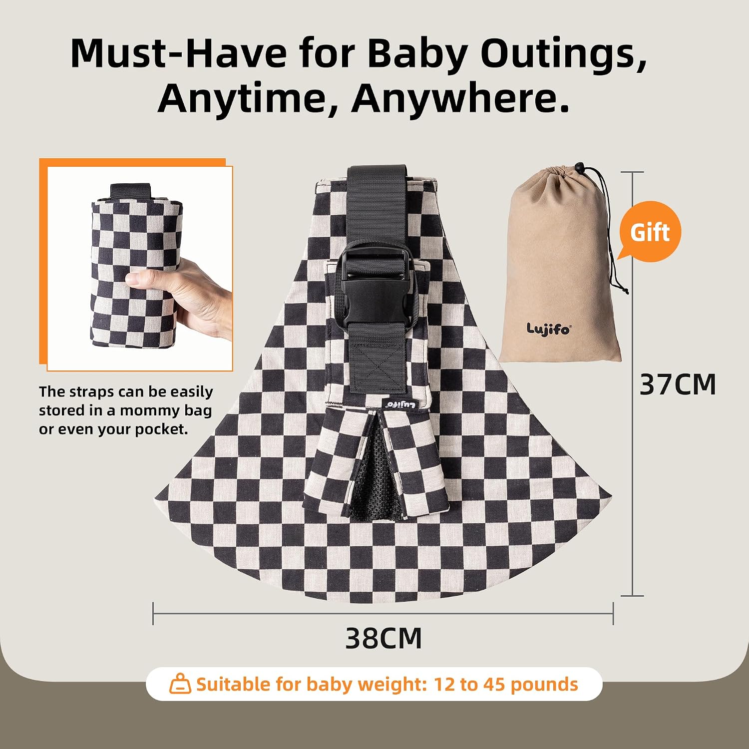 Baby Sling Carrier, Premium Cotton Blend Baby Carrier for Toddlers, Adjustable & Breathable Toddler Carrier with