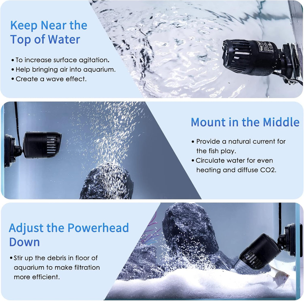Mini Wave Maker for 15-40 Gallon Aquarium with Magnetic Mount Quiet Powerhead for Saltwater and Freshwater Fish Tank