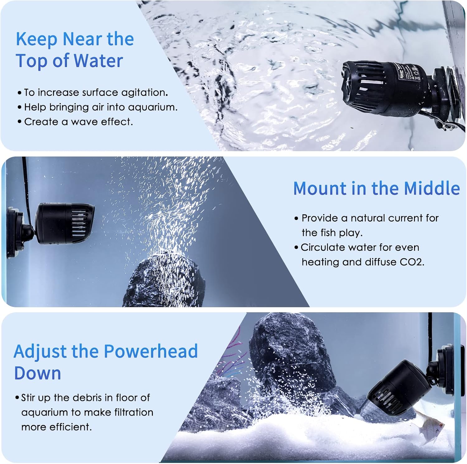 Mini Wave Maker for 15-40 Gallon Aquarium with Magnetic Mount Quiet Powerhead for Saltwater and Freshwater Fish Tank