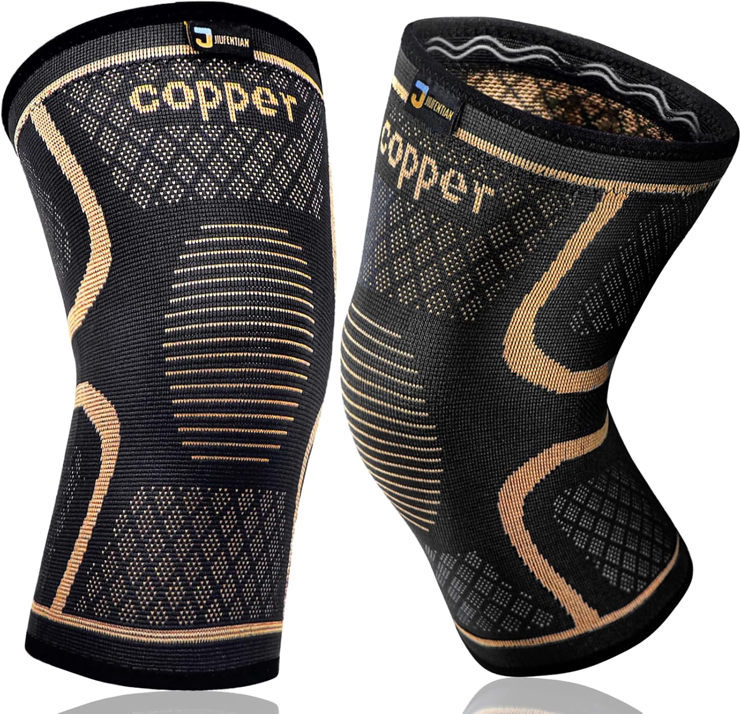 Copper Knee Braces for Men and Women (2 pack) -Knee Supports Copper Compression Knee Sleeve for Knee Pain, Arthritis