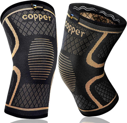 Copper Knee Braces for Men and Women (2 pack) -Knee Supports Copper Compression Knee Sleeve for Knee Pain, Arthritis