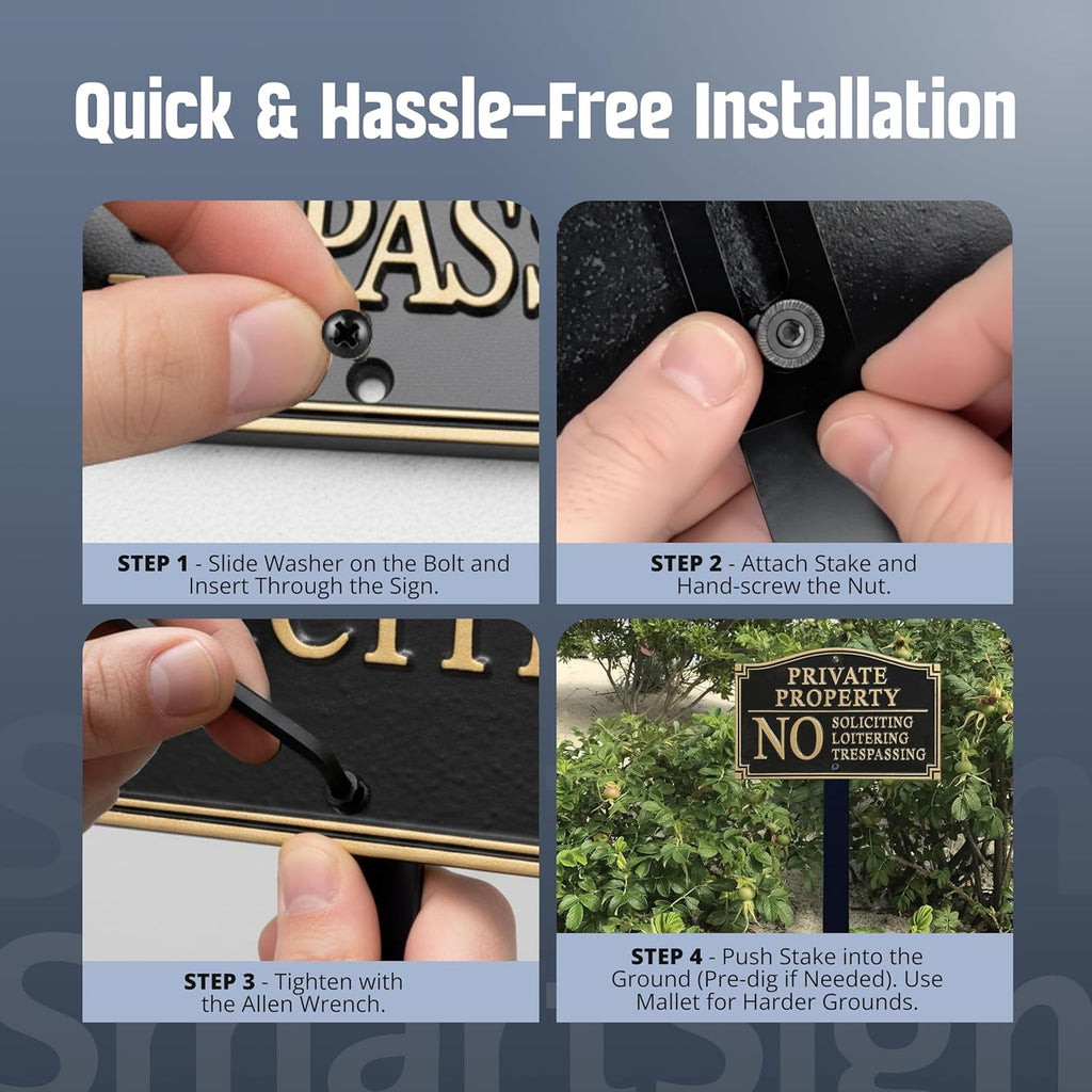 Private Property Sign for Yard, No Soliciting Loitering Trespassing Garden Plaque | 5.75" x 9.5" Aluminum Plaque with