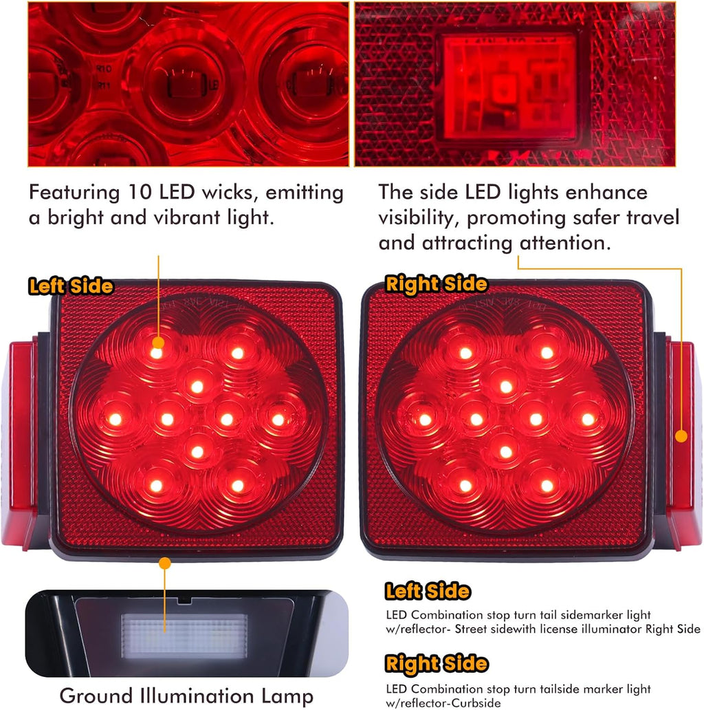 70205 Trailer Light Kit - 12V All LED, Left and Right Waterproof Submersible for Trailers, Boat Trailer Truck Marine