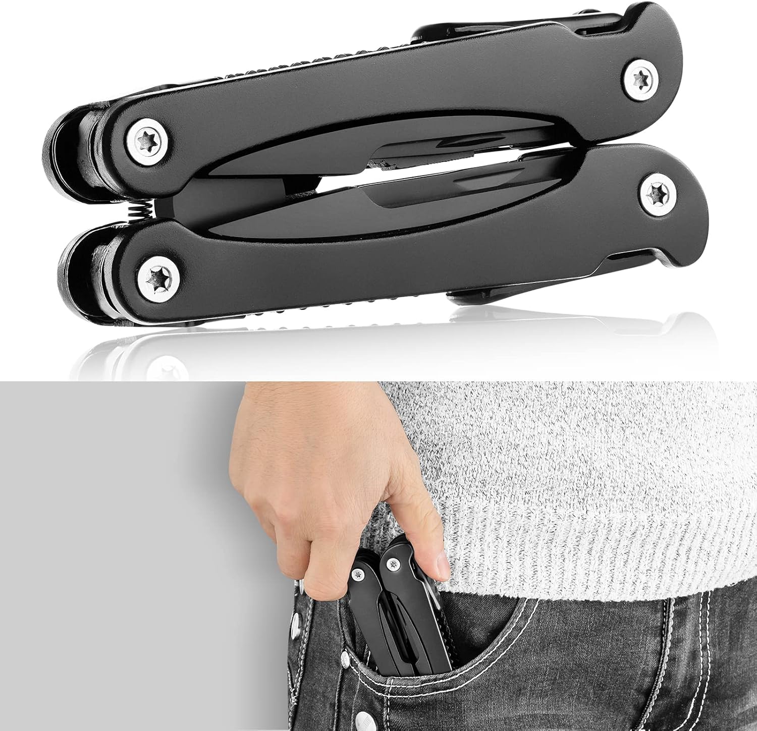 14 IN 1 Multitool Pliers with Pocket Clip, Portable Pocket Knife Camping Tool - Needle Nose Pliers, Replaceable Wire