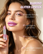 Metallic Shimmer Lipstick, Glitter Lip Gloss, Waterproof Lipgloss for Women