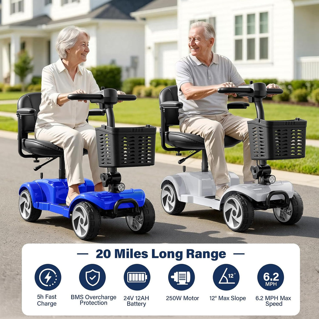 4 Wheel Mobility Scooters for Seniors& Adults, 20 Miles, 6.2 MPH