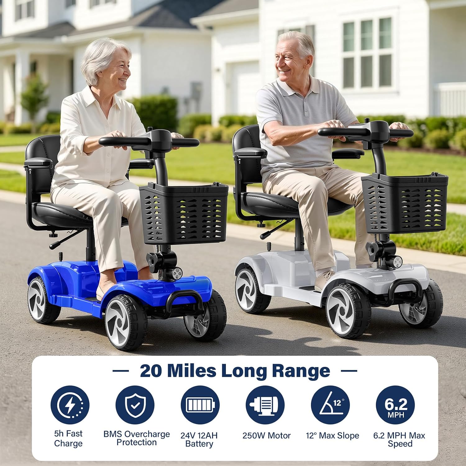 4 Wheel Mobility Scooters for Seniors& Adults, 20 Miles, 6.2 MPH