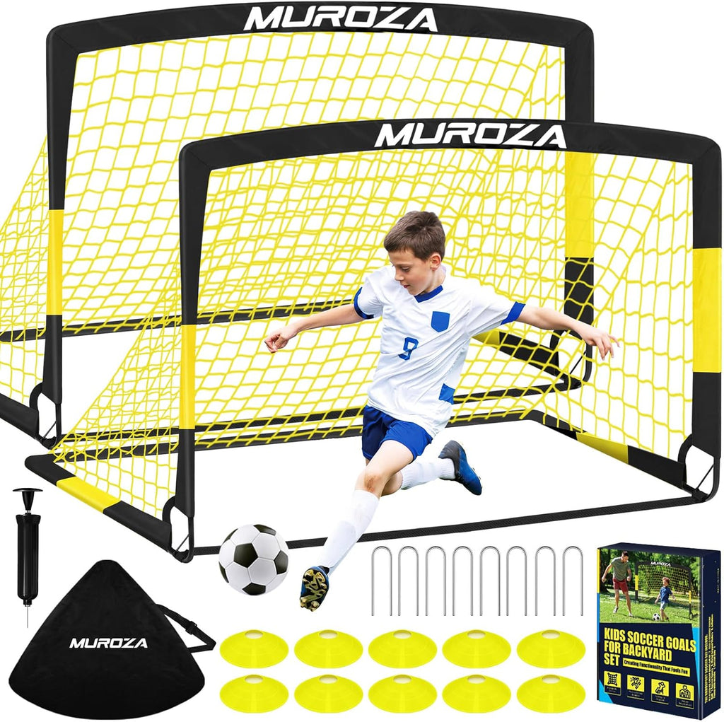 Soccer Goal, Kids Soccer Goals for Backyard Set, Pop Up Soccer Net | 2 Pack Portable Soccer Nets with Soccer Ball