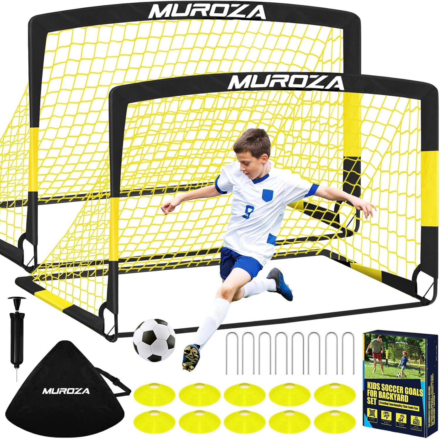 Soccer Goal, Kids Soccer Goals for Backyard Set, Pop Up Soccer Net | 2 Pack Portable Soccer Nets with Soccer Ball
