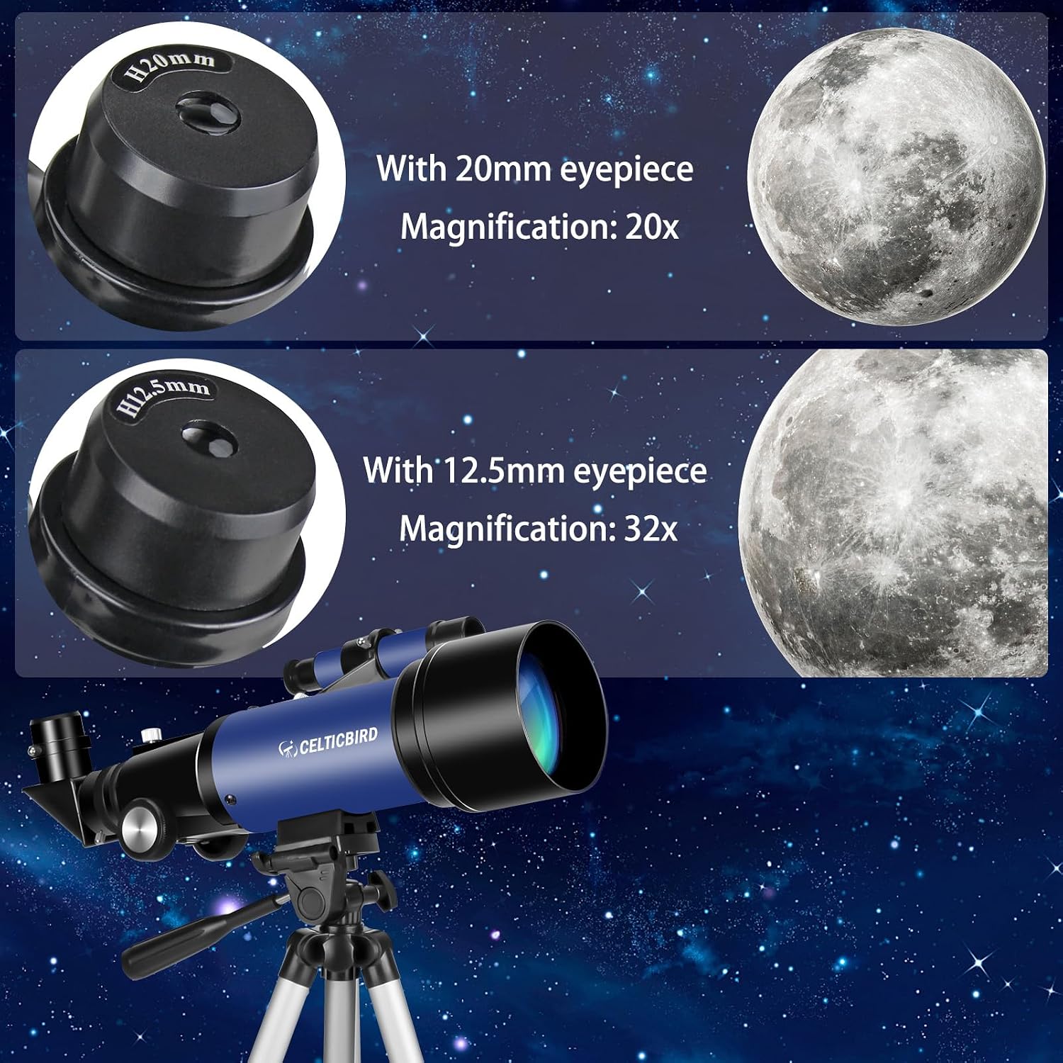 Telescope 70mm Aperture 400mm Astronomical Refracting Telescopes - Travel Telescope with Tripod, Phone Adapter(Ocean