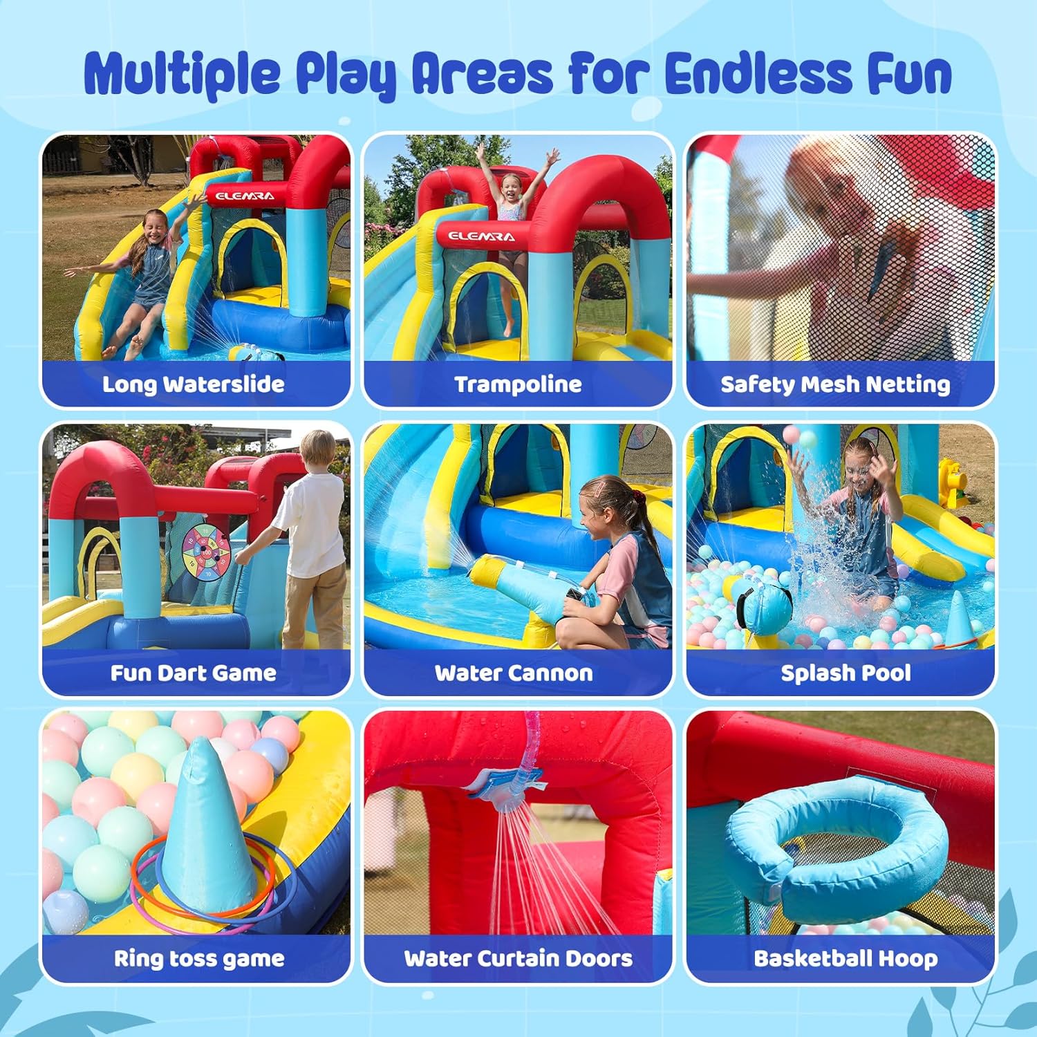 Inflatable Water Slide, 9 in 1 Kids Bounce House with 2 Slides, Pool&Trampoline, Fun Dart Game&Ring-toss Game