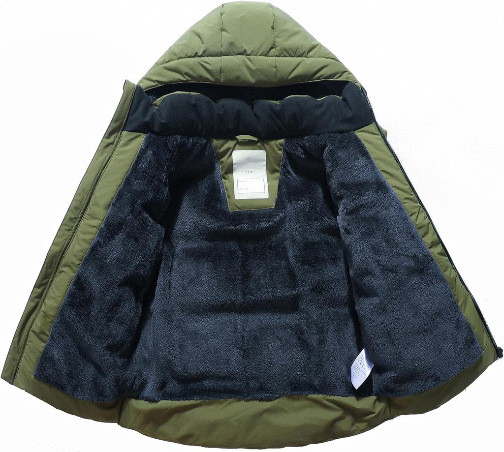 Kids Boy's Winter Coat | Fleece Lined Waterproof Jacket Puffy Cotton Coat Thick Hooded Down Outdoor Coats