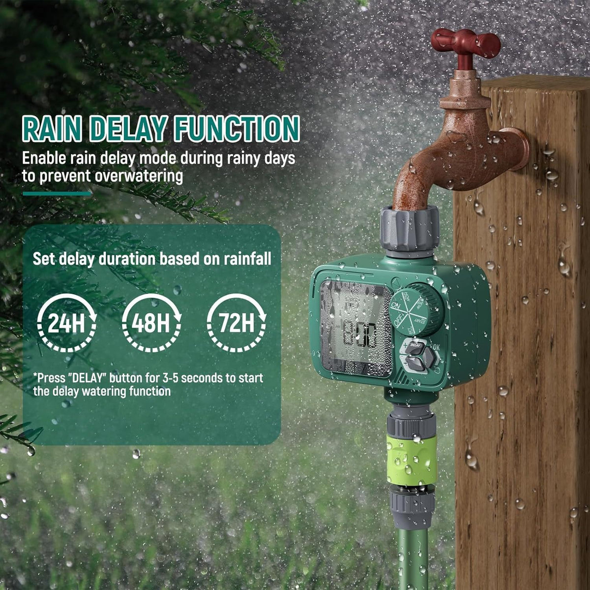 Sprinkler Timer, Programmable Hose Timer with Automatic Watering System | Digital Water Timer with Rain Delay &
