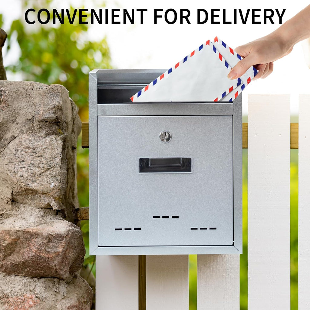 Wall-Mount Mailbox for House Outside, Locking Key Drop Box with View Window, Locking Postbox, Steel Metal Mail Box