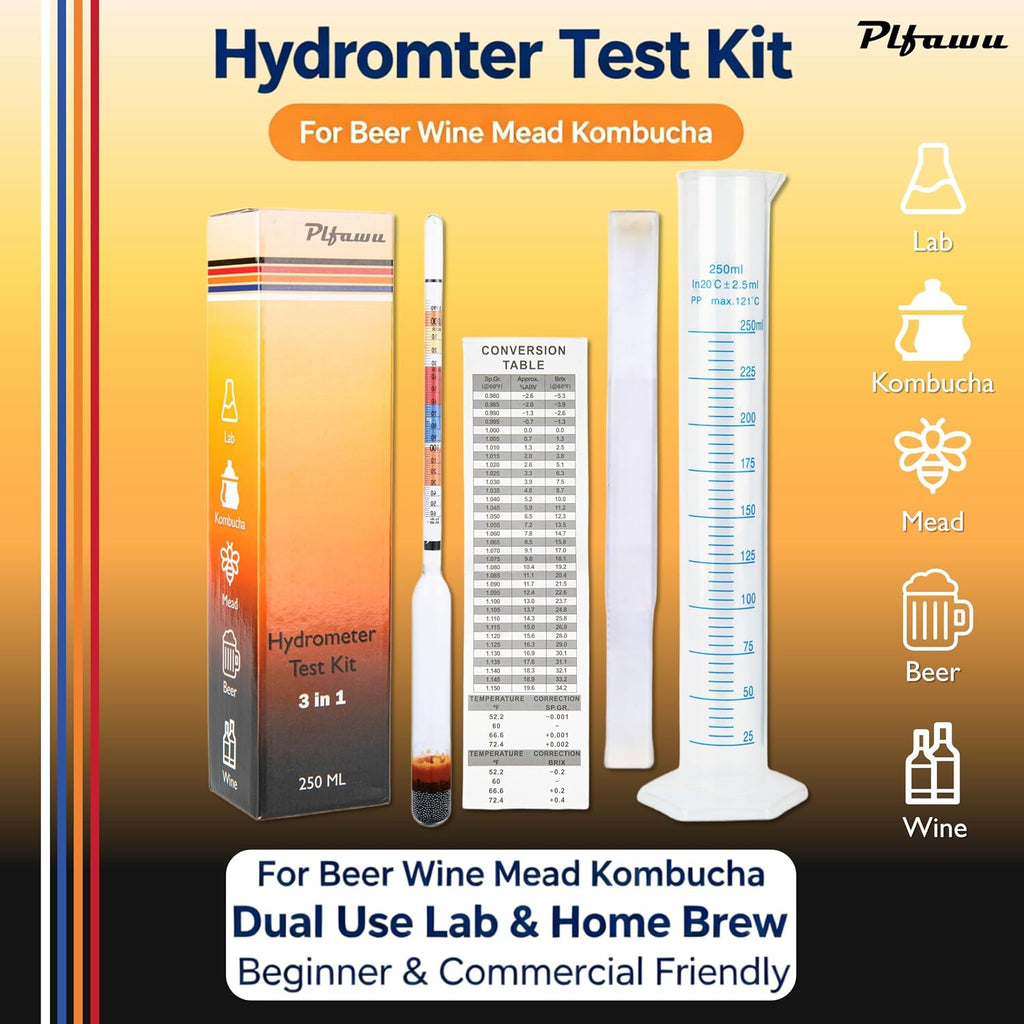 Triple Scale Lab Hydrometer Kit Glass Jar Cylinder ABV Brix SG Tester Beer Wine Brewing Supplies