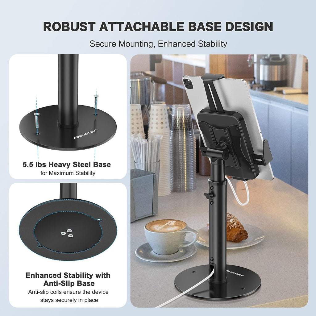 POS Tablet Kiosk Stand - Universal Tablet Locking Mount for 7.9"-11" Devices, 360° Swivel Anti-Theft Security Stand
