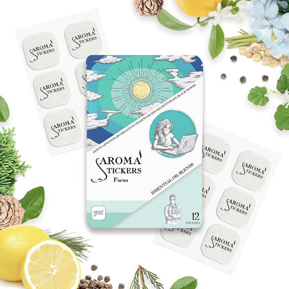 Original Blend Focus - 100% Natural Essential Oil Scented Stickers for Personal Space - Towels, Blankets, Face Mask &