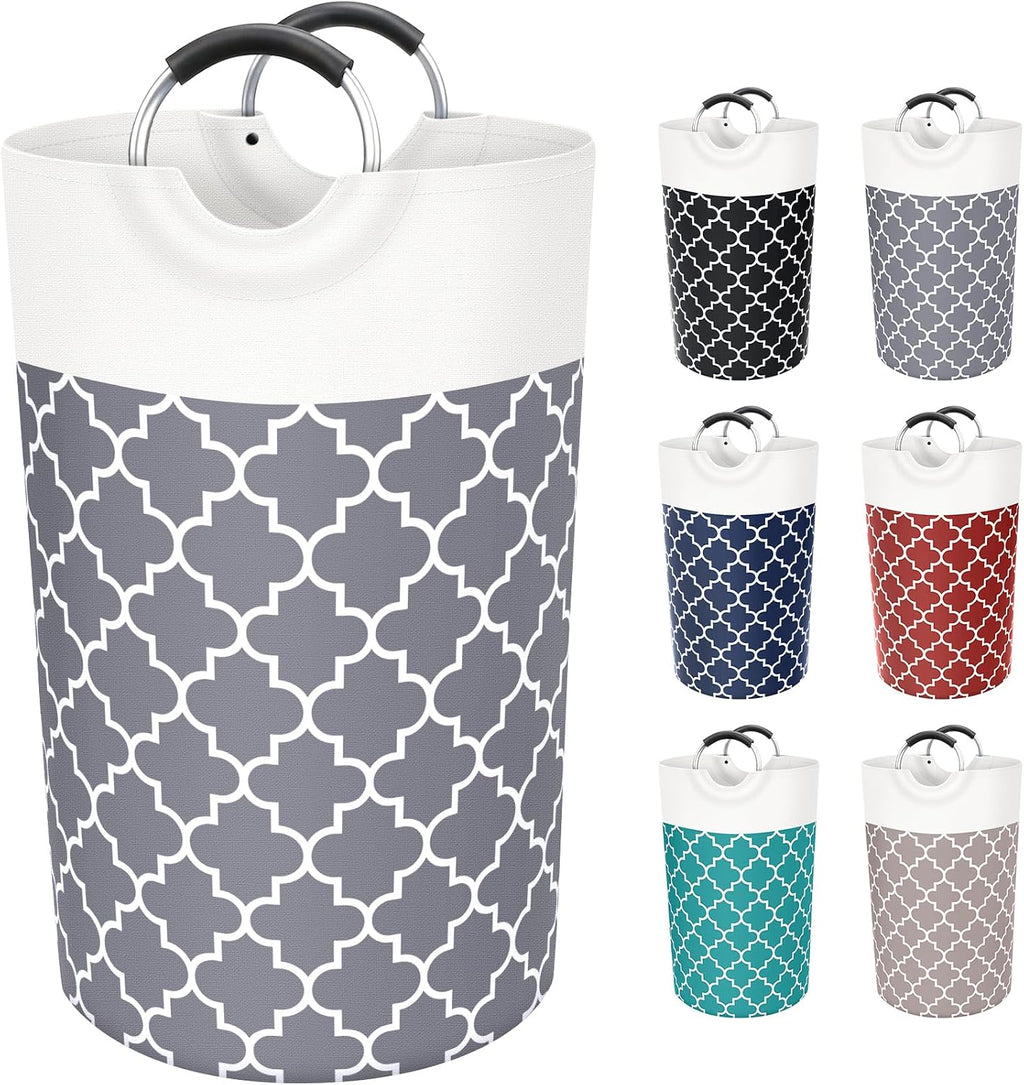 Large Laundry Basket 82L Tall Collapsible Hamper with Handles for Dorm Grey | Freestanding Laundry Hamper, Waterproof