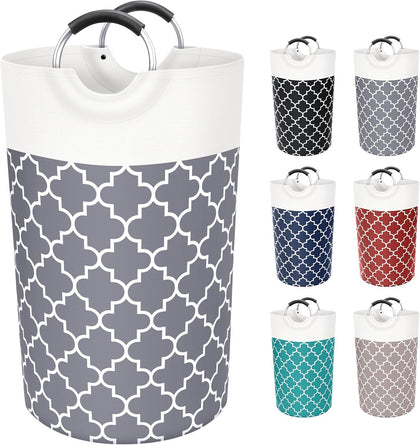 Large Laundry Basket 82L Tall Collapsible Hamper with Handles for Dorm Grey | Freestanding Laundry Hamper, Waterproof