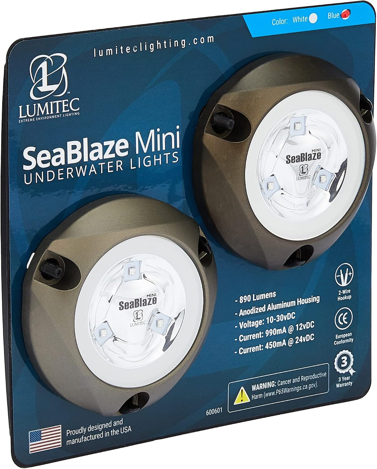 Lumitec SeaBlaze Mini Underwater LED Boat Lights - Marine Grade, Fishing, Dinghy, Skiff - Sold as a Pair