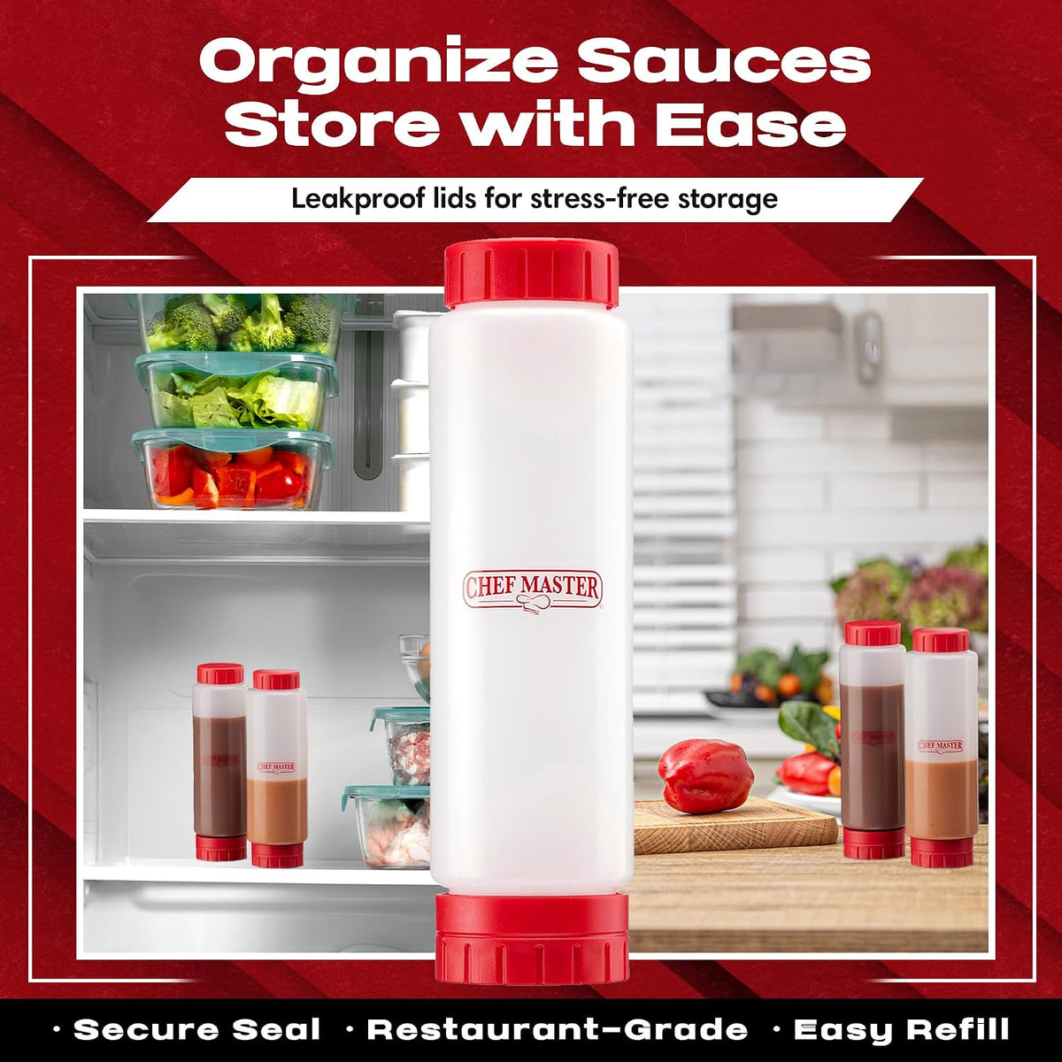 Squeeze Bottle for Sauces, Inverted FIFO Dispenser, 20oz