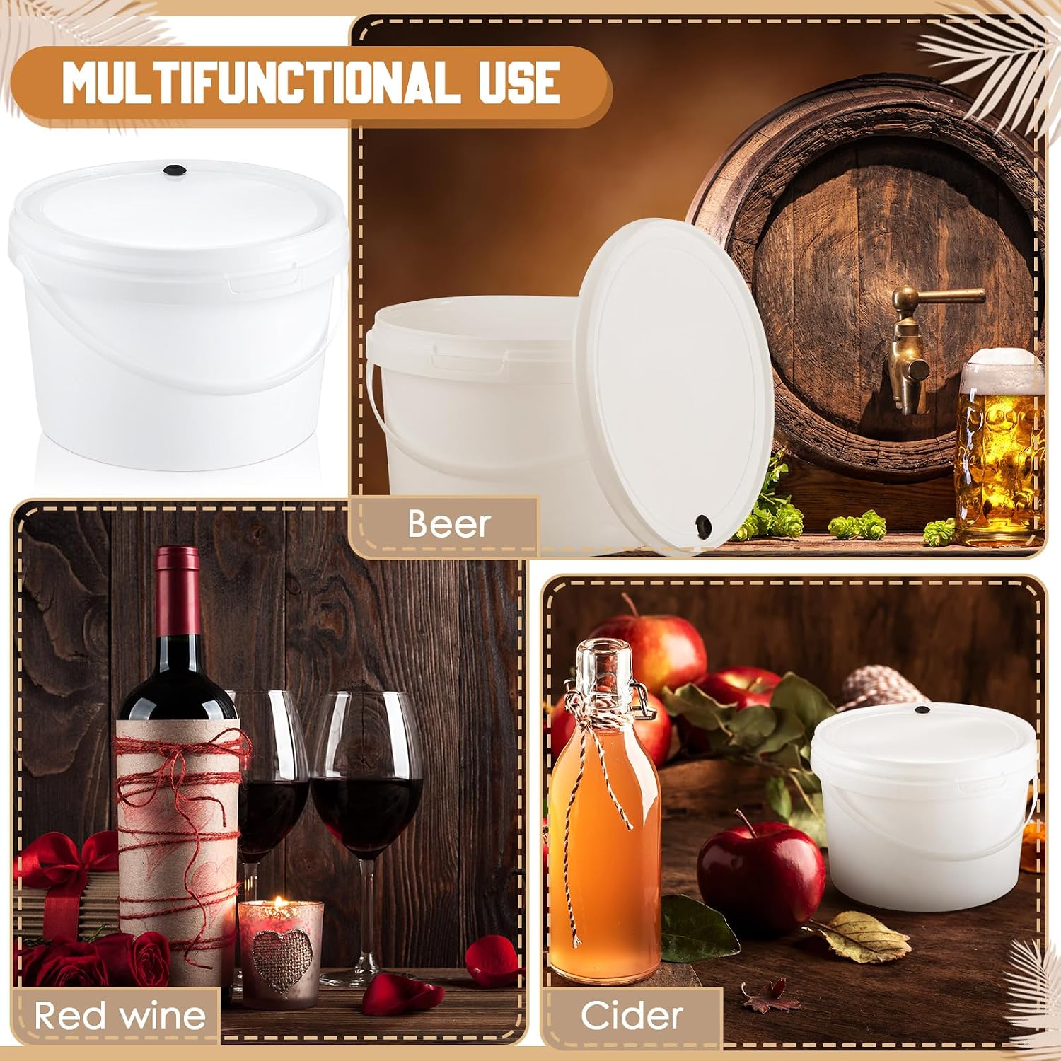 6 Pcs 1 Gallon Round Fermentation Bucket Fermenting Bucket with Lid Fermenting Food Grade Home Brewing Wine Fermenter