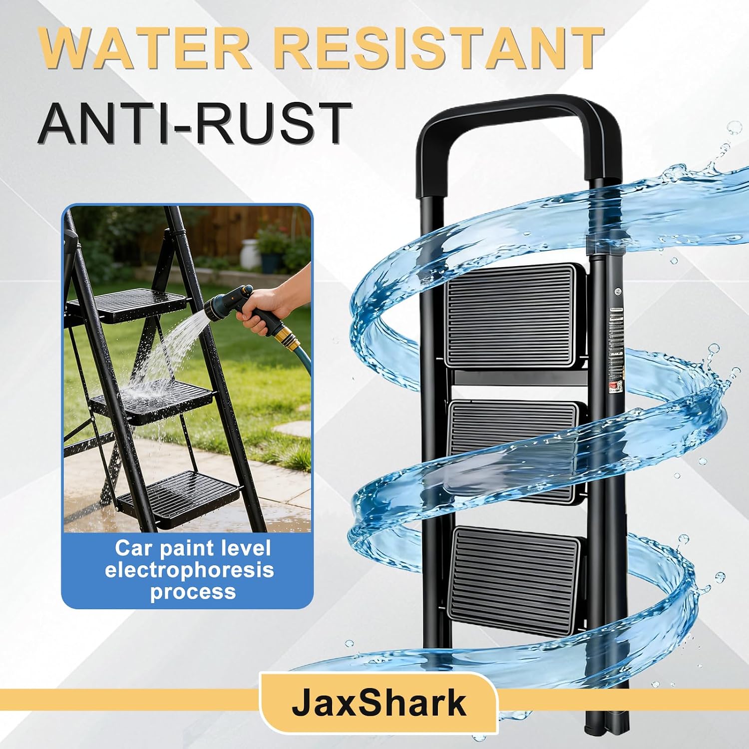3 Step Ladder Folding Step Stool with Handrail | 500LBS Capacity Sturdy Carbon Steel Frame Anti-Slip Pedal & Feet