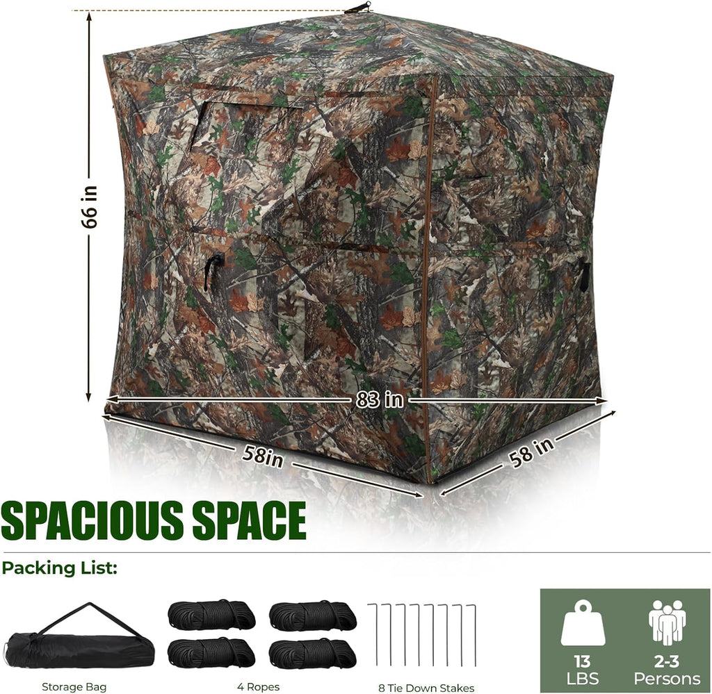 Portable Hunting Blind - 270°/288°/360°See Through with Floor Mat Dual Door