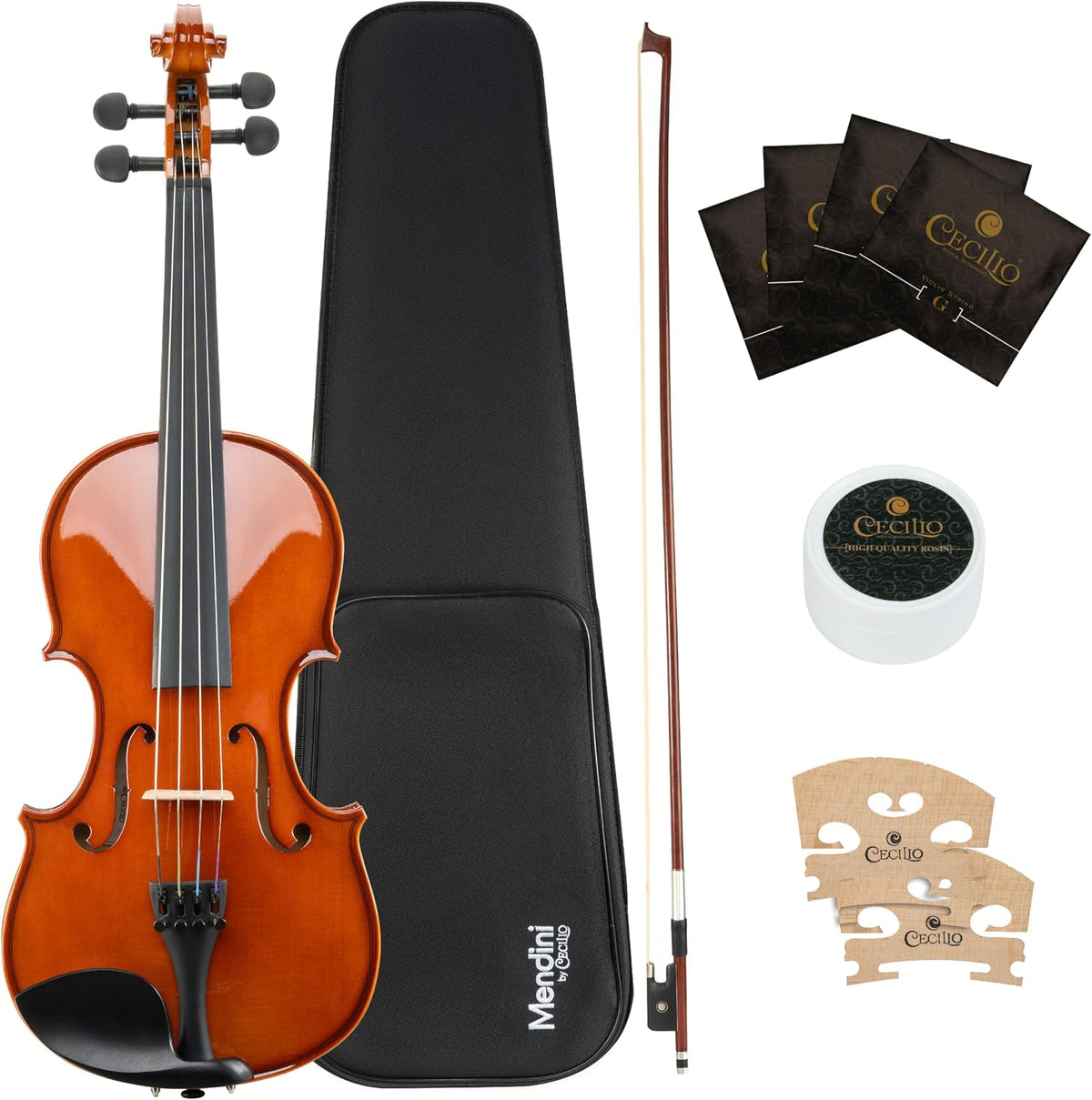 16 Inch Solid Wood Viola Set, Natural Varnish | Hand Carved Viola Kit for Beginners, with Hard Case, Bow, Rosin