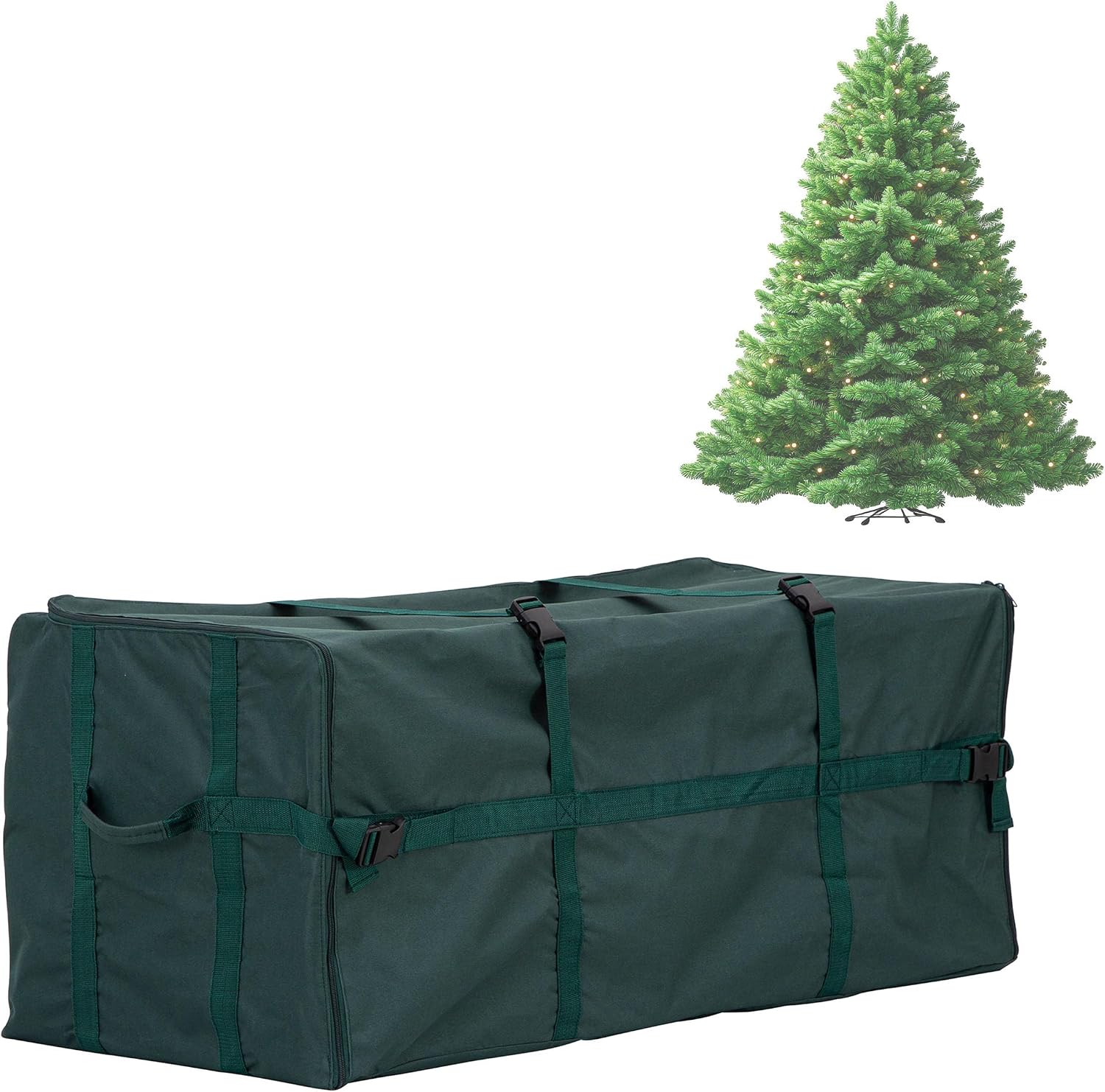 Heavy Duty Canvas Christmas Tree Storage Bag with Straps, fits up to 7.5 ft Tree, Green