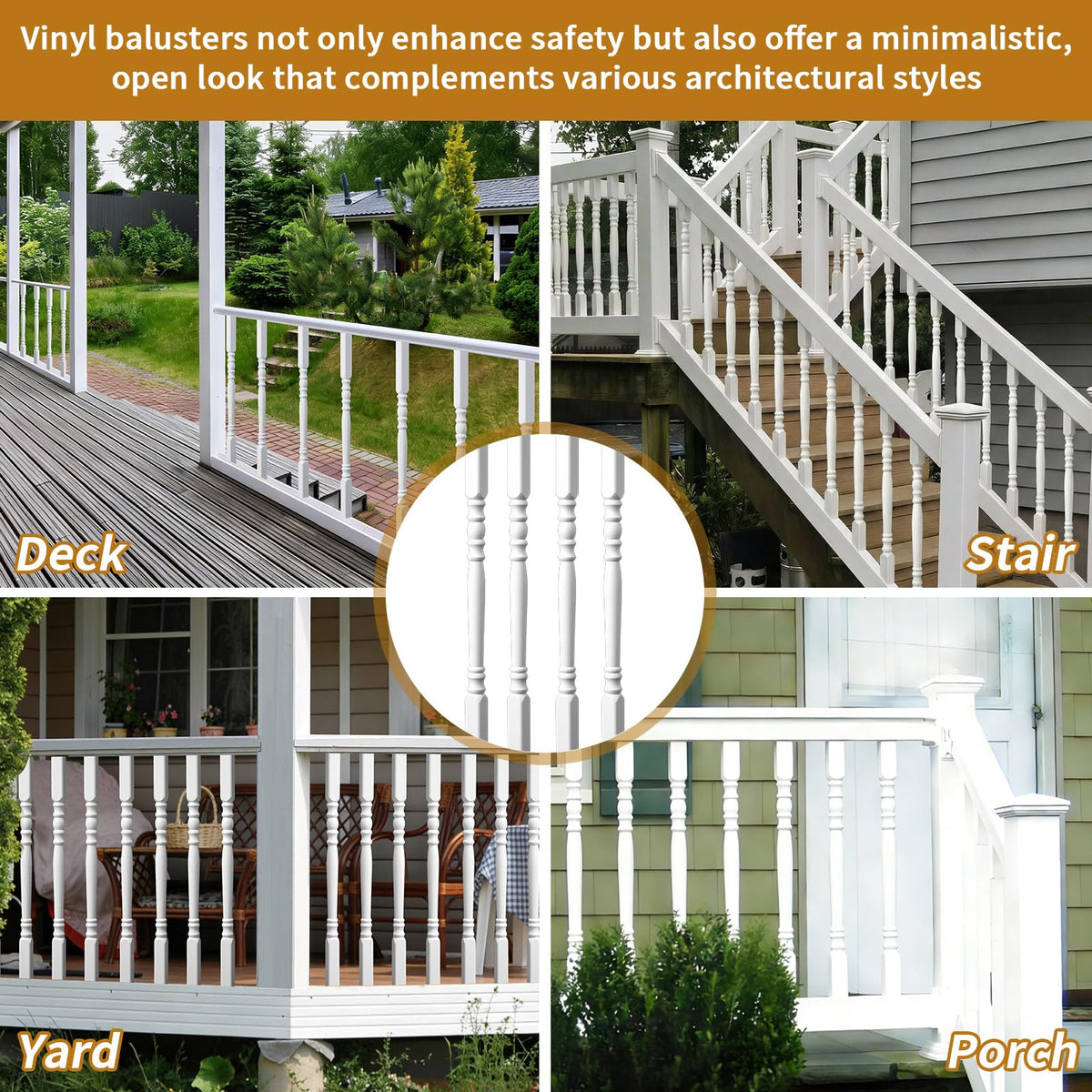 Vinyl Railing Spindles, 1 1/2" Sq X 32", Vinyl Railing, 4 Pack