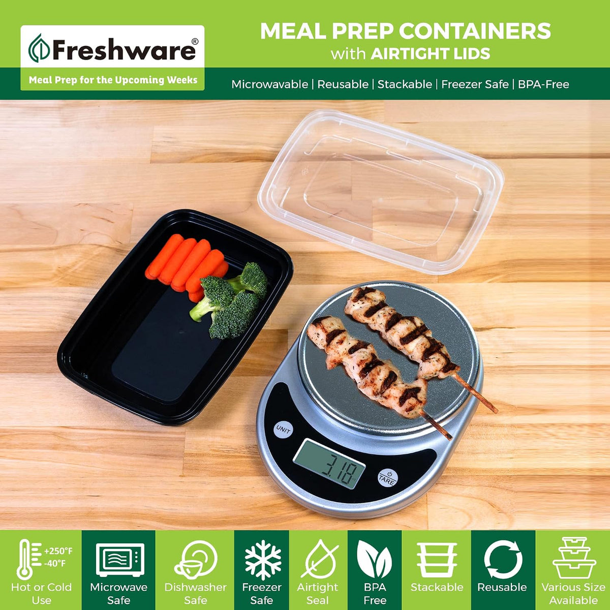 Meal Prep Containers [50 Pack] 1 Compartment Food Storage Containers with Lids, Bento Box, BPA Free, Stackable