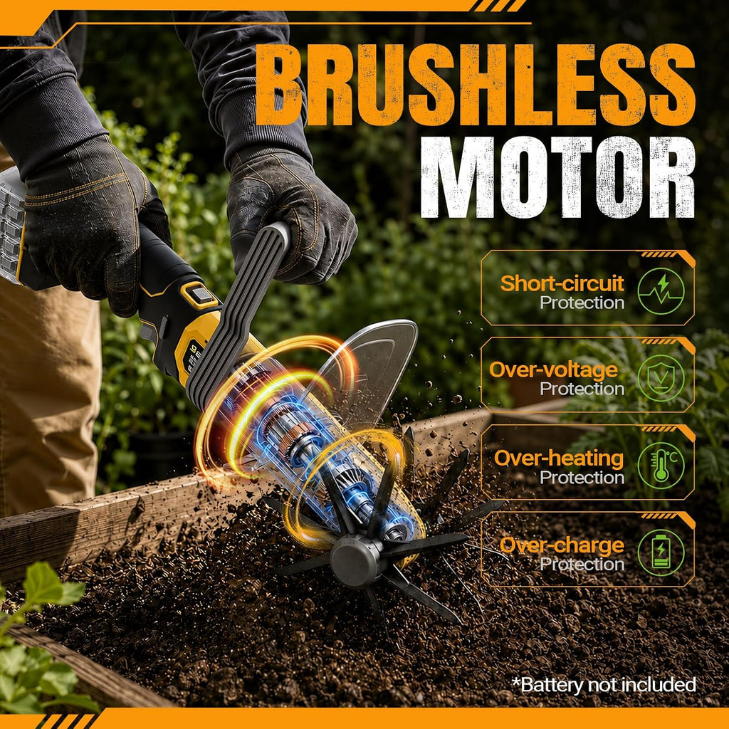 Mini Handheld Tiller Cultivator Compatible with Dewalt 20V Battery | Cordless Electric, Lawn & Garden Use, Soil