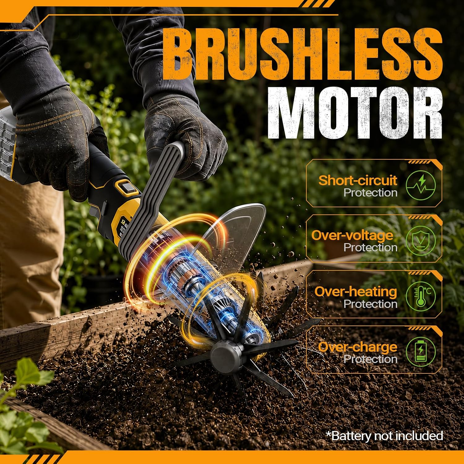 Mini Handheld Tiller Cultivator Compatible with Dewalt 20V Battery | Cordless Electric, Lawn & Garden Use, Soil