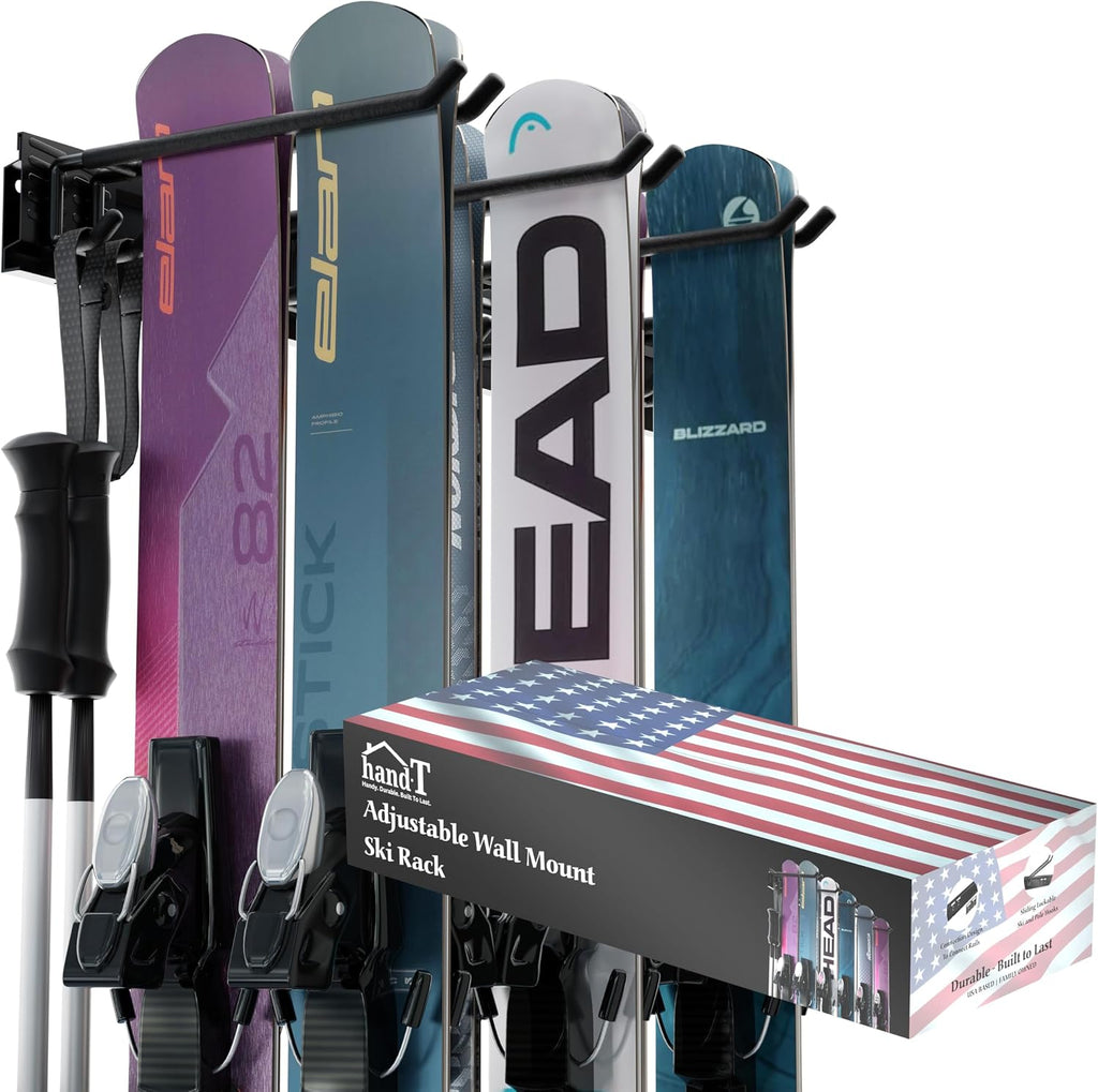 USA Based Ski Rack Wall Mount, Holds 6 Pairs for Ski Storage Rack, Snowboard Hanger & Ski Holders for Wall Storage