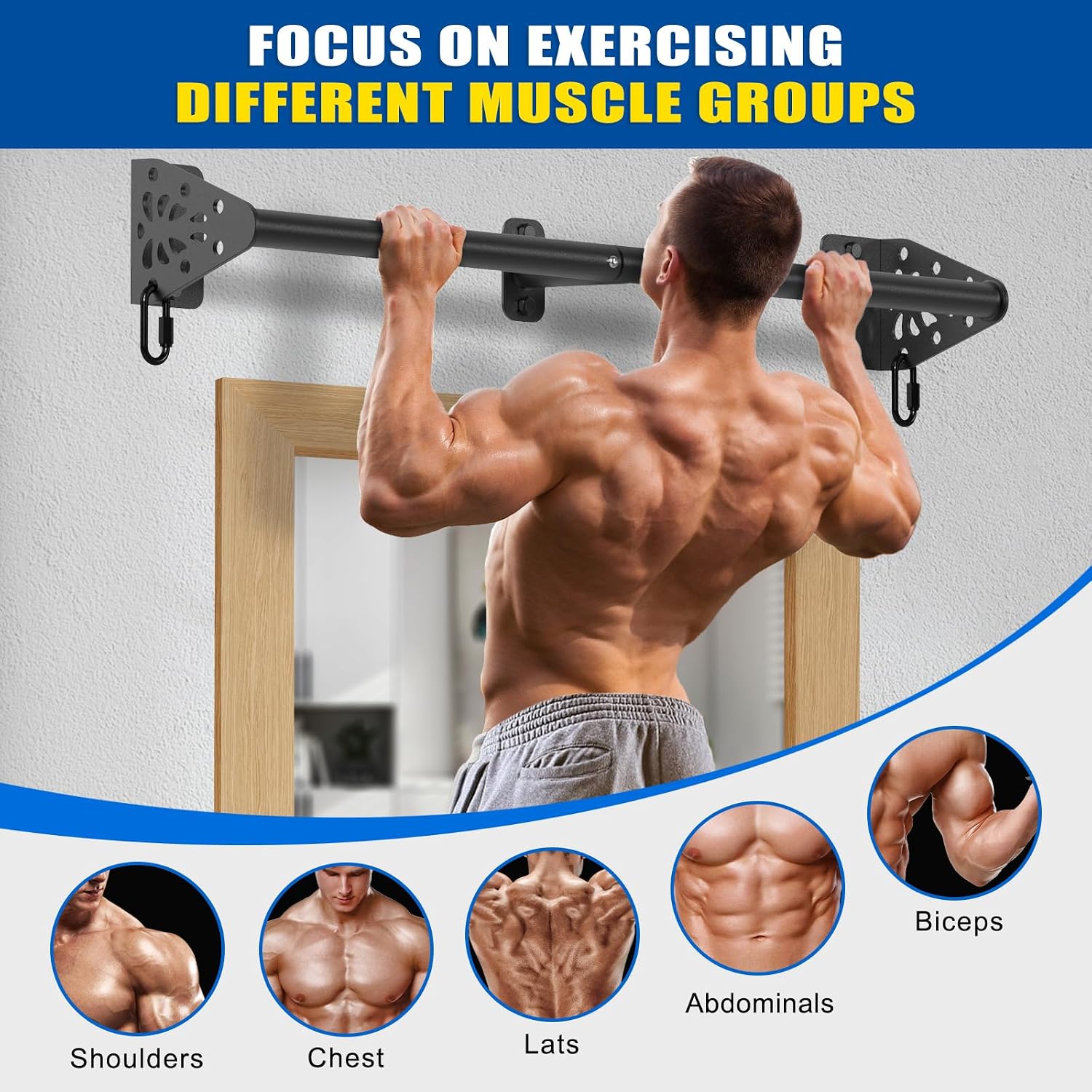 Wall Mounted Pull Up Bar - Heavy Duty 500 LB Capacity Doorway Chin Up Bar for Home Gym, Sturdy Steel Construction