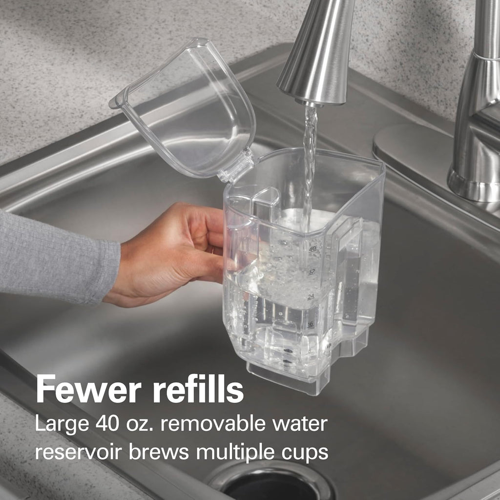 The Scoop Single Serve Coffee Maker & Fast Grounds Brewer for 8-14oz. Cups, Brews in Minutes, 40oz. Removable