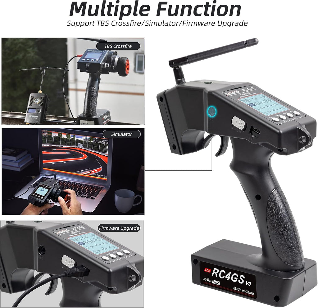 RC4GS V3 5CH 2.4G RC Transmitter R6FG Gyro Receiver for Crawler | 2.4GHz Surface Radio Remote Controller Combo, 30