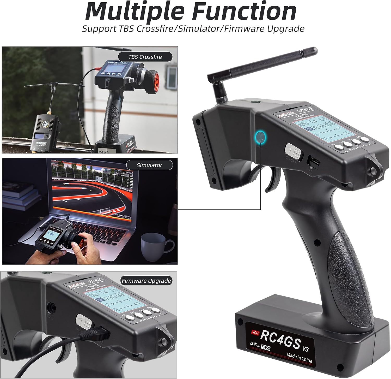 RC4GS V3 5CH 2.4G RC Transmitter R6FG Gyro Receiver for Crawler | 2.4GHz Surface Radio Remote Controller Combo, 30