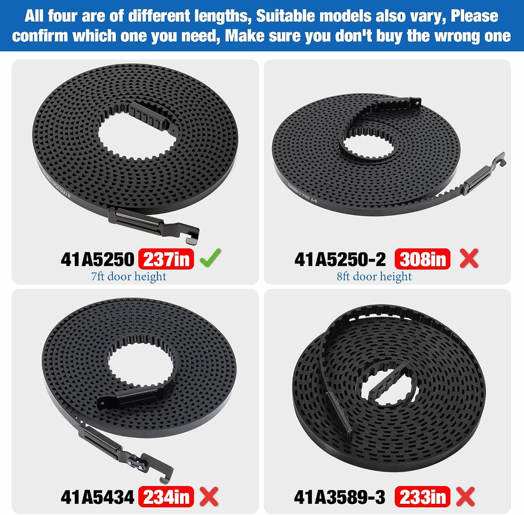 41A5250 Garage Door Opener Drive Belt Replacement Kit – 237-Inch Quiet Drive Belt for 7ft High Door – Compatible with