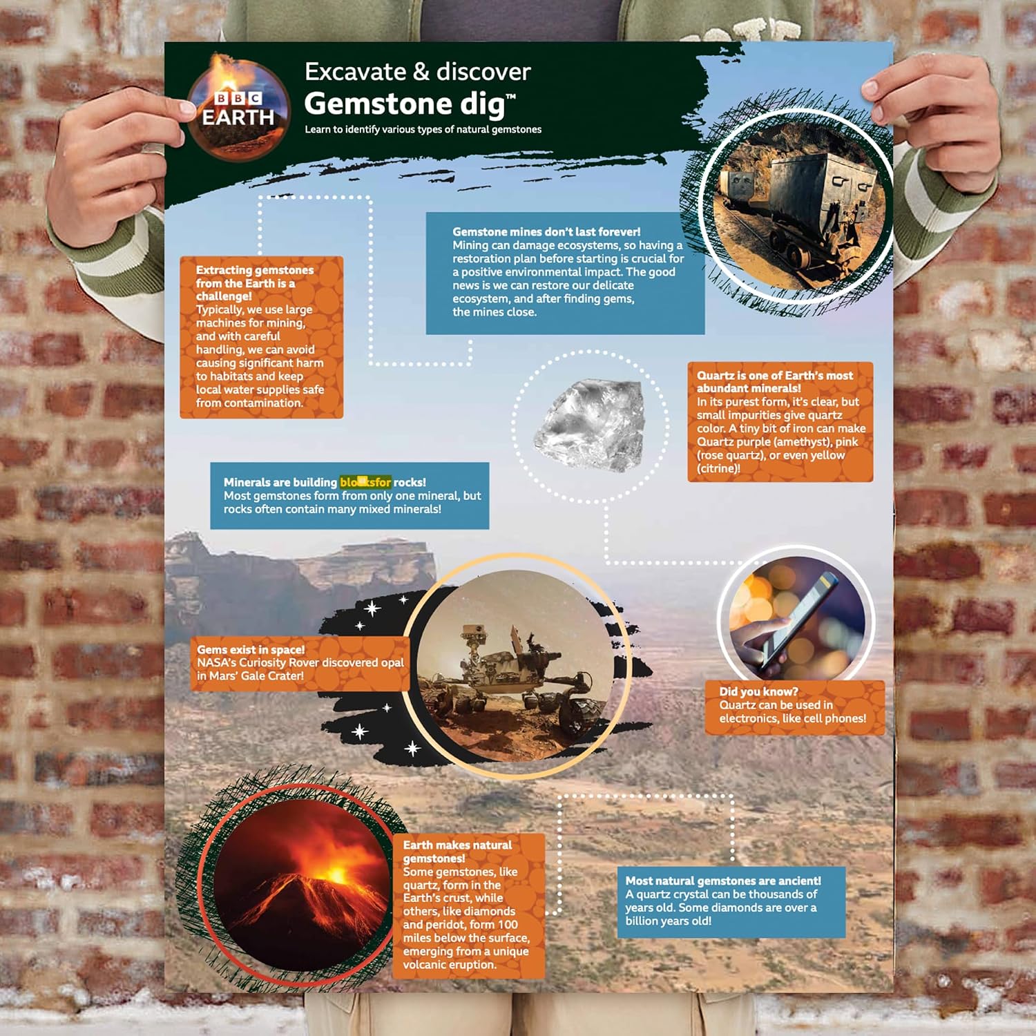 BBC Earth Excavate & Discover Gemstone Dig, Dig Up 9 Real Gemstones & Make Keychains, Rock Digging Excavation Kit