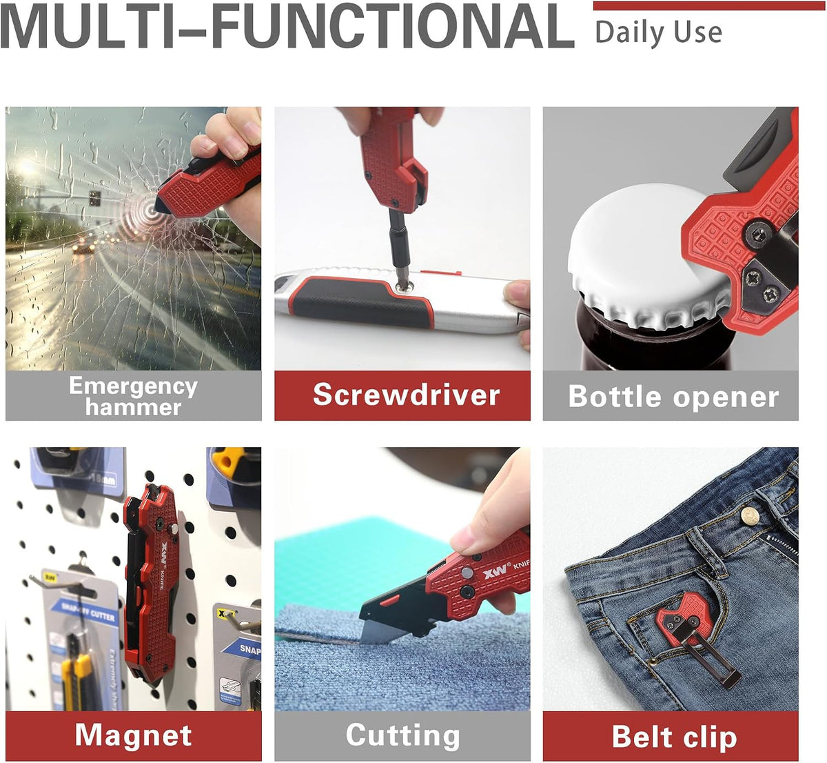 Folding Utility Knife with Screwdriver, 5-in-1 Multi-functional Heavy Duty Lock-back Box Cutter