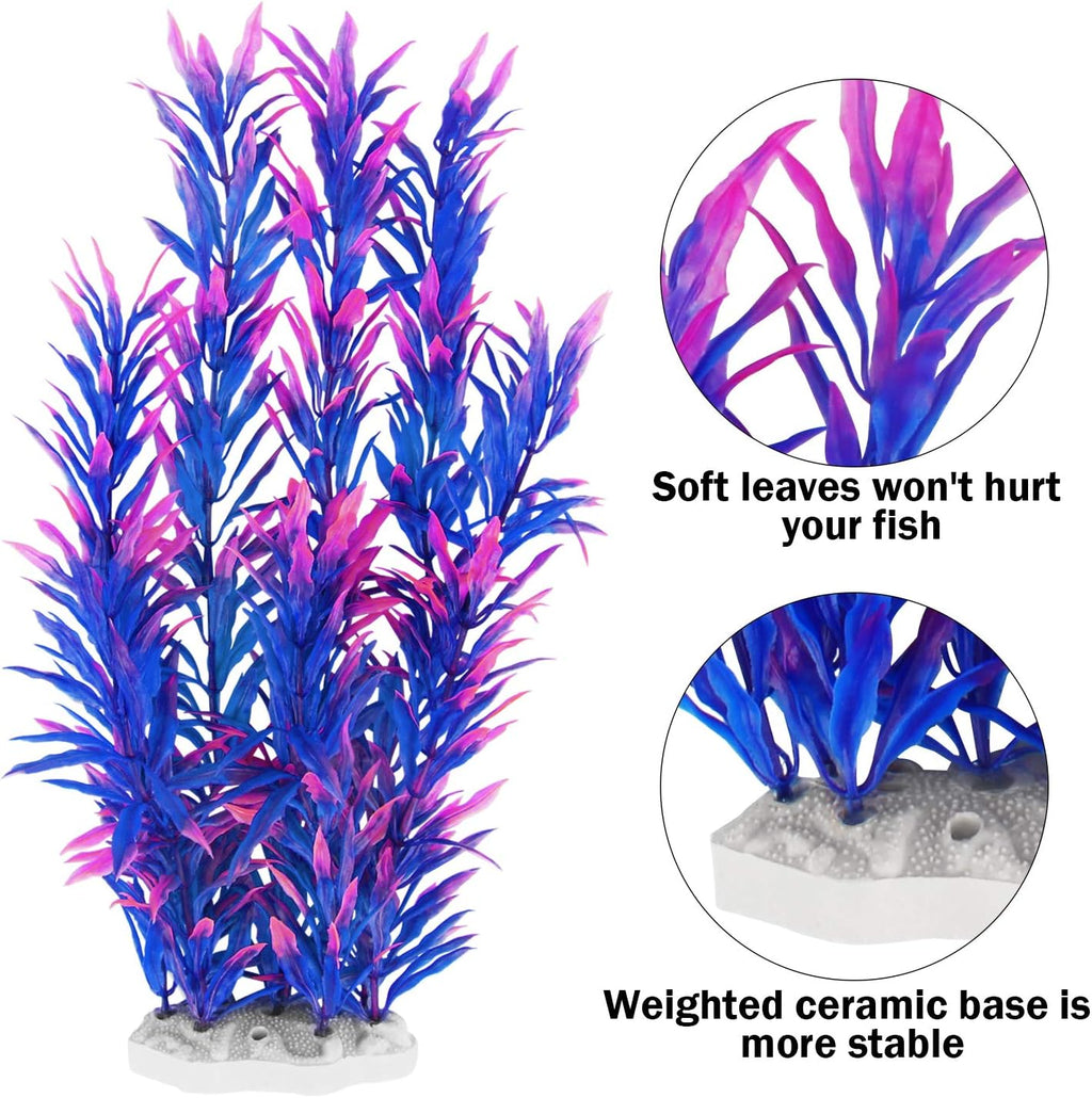 Fish Tank Plants, 10 Pack Artificial Aquarium Plants for Decorations (Blue)