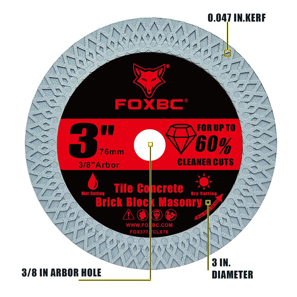 FOXBC 3 Inch Tile Diamond Blade, Masonry Cut-Off Wheels, 3/8" Arbor - 3PK